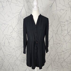 Eileen Fisher Black Tencel Viscose Cinched Waist Shirt Dress